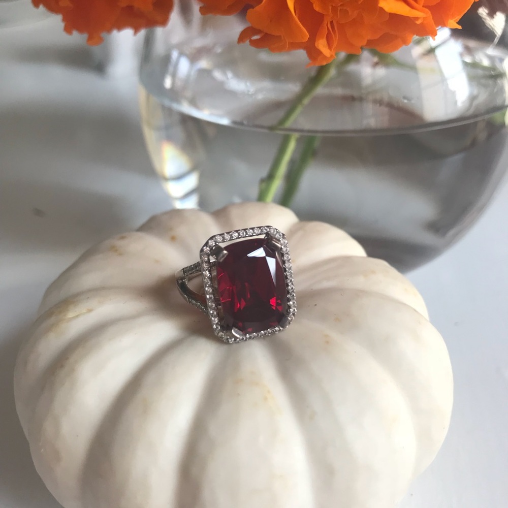Ruby, White Sapphire and Silver Ring, Size 4.75